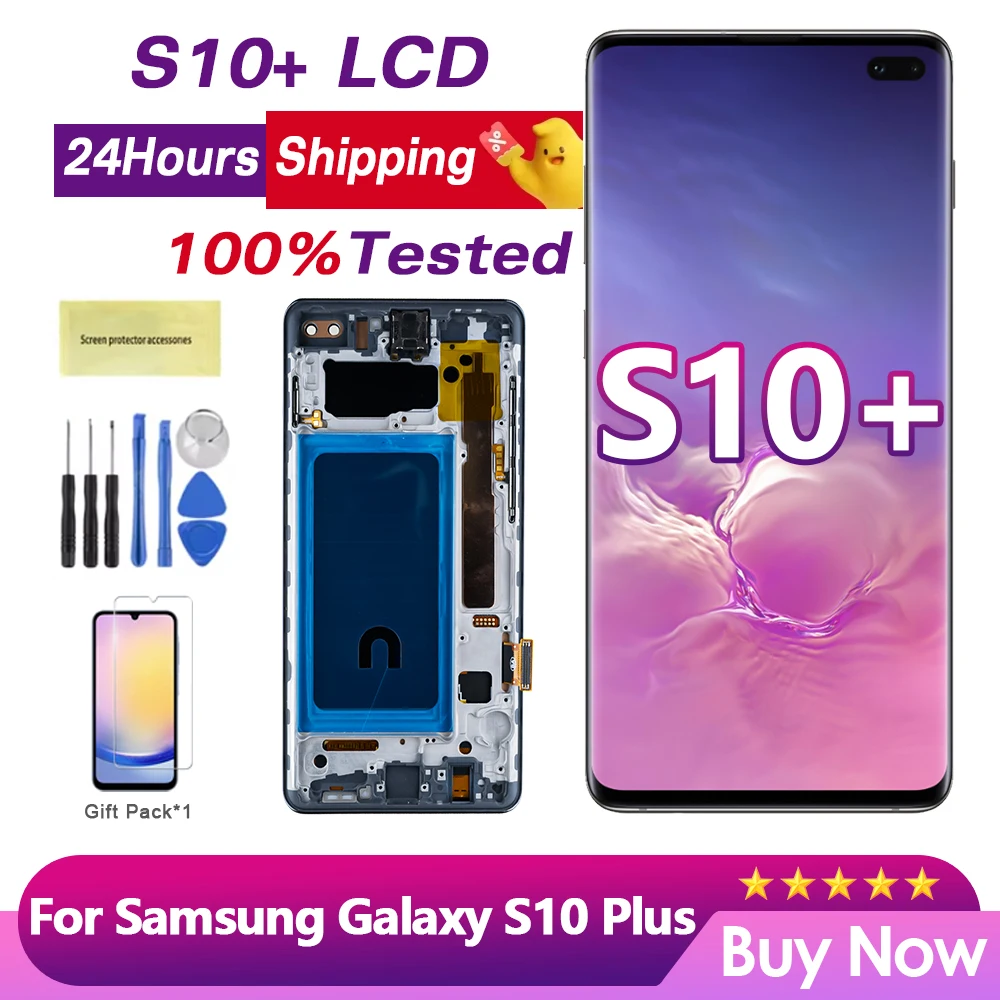 Для SAMSUNG S10 Plus SM-G975F SM-G975 Дисплей + Сенсорный экран Цифровой дисплей с рамкой в сборе