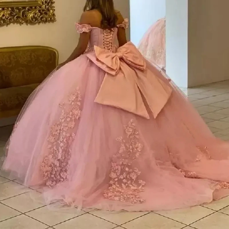 

Ashely Alsa Pink Prom Dress Off Shoulder Flower Big Ball Skirt Birthday Party Occasion Gown Vestido De 15 Anos Quinceanera 16