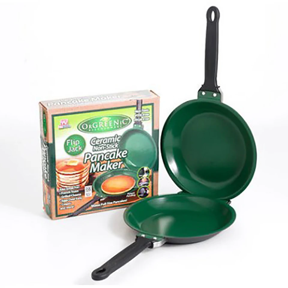 

Double Side Frying Pan Green Non-stick Flip Frying Pan with Ceramic Coating Pancake Maker for Household Kitchen Cookware Wok