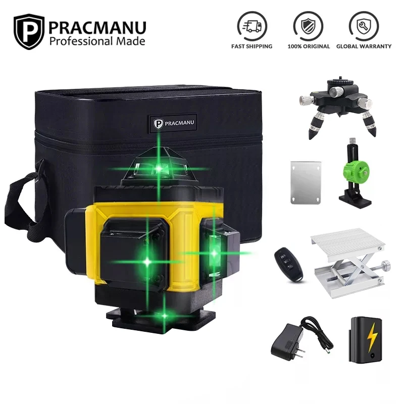 Pracmanu 4D 16 линий зеленый лазерный уровень Горизонтальные и вертикальные поперечные линии 360 ° самонивелирующийся лазерный уровень с дистанционным управлением Pracmanu 4D 16 линий зеленый лазерный уровень Горизонтальные и вертикальные поперечные линии 360 ° самонивелирующийся лазерный уровень с дистанционным управлением