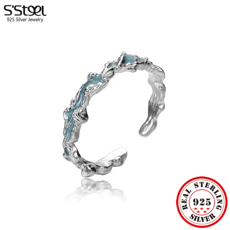 

S'STEEL Frosted Texture Enamel Rings For Women 925 Sterling Silver Original Adjustable Personalized Ring Luxury Designer Jewelry
