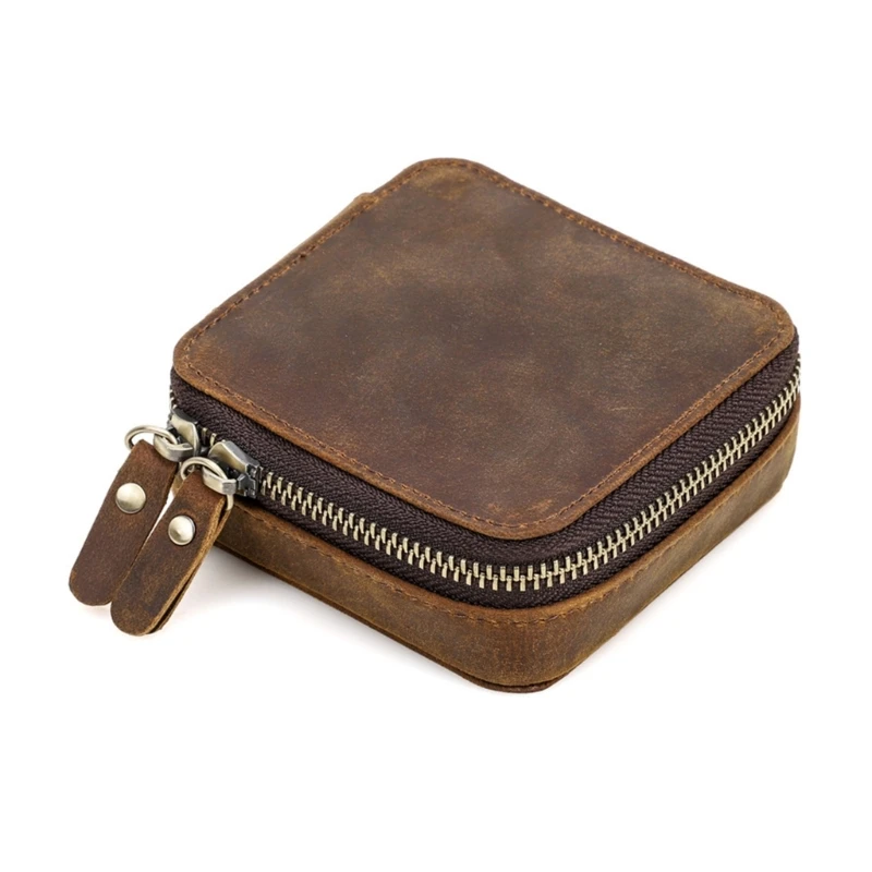 

Portable Genuine Leather Jewelry Pouch Storage Bag Watch Travel Case Organizer for Men and Women Unisex Ornament