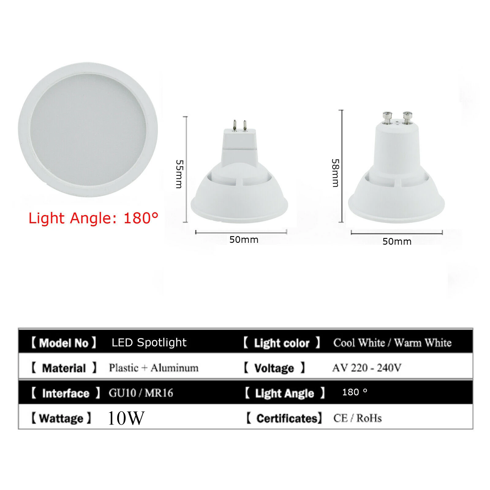 10X Led Лампа Gu10 MR16 Gu5.3 Маленькая лампочка Стол с регулируемой лампой Алюминиевый