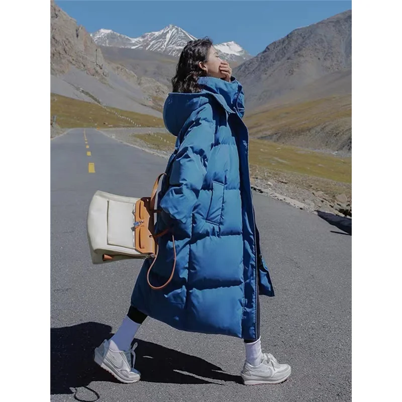 Winter Women's Mid-length Over-the-knee Down Jacket Fashion Loose Show Thin Jacket Thickened Warm Down Jacket Cotton Jacket