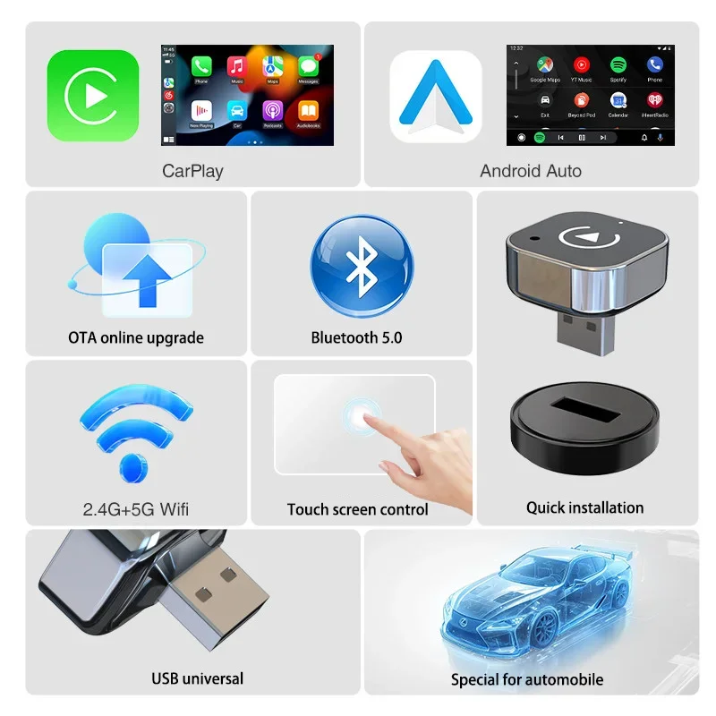 Фото Lenovo Smart Wireless CarPlay Adapter Android Auto Dongle Hassle-Free Plug&Play Stable BT WiFi Connect For Volvo VW Audi Benz №5