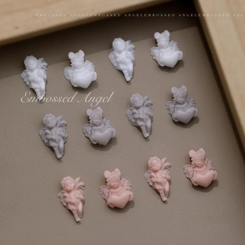 

10 шт. 3D тисненый Ангел для ногтевого дизайна в американском ретро стиле барокко стереоскопический белый полимерный декор для ногтей оптом
