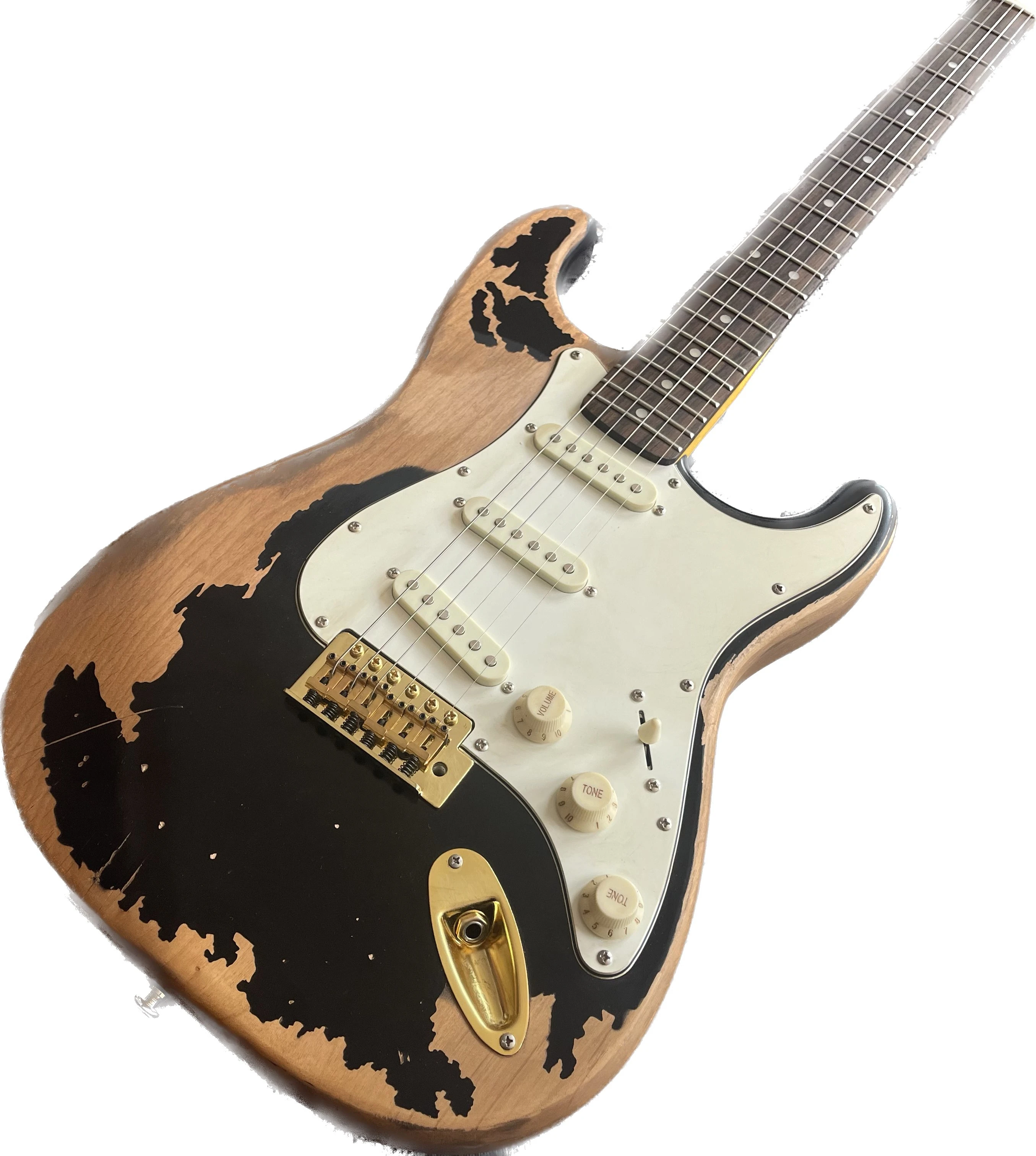 

New Arrival Custom Black Handed Relics Electric Guitar Rosewood Fingerboard Guitarra Eletrica Gold Color Hardware Guitare