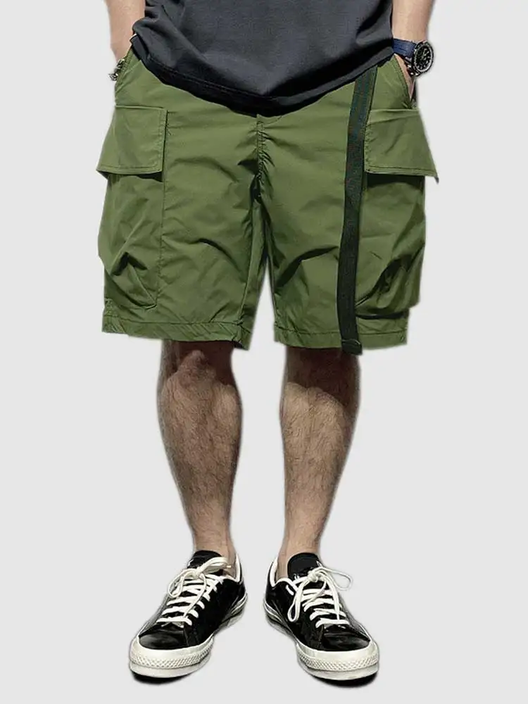 

ZAFUL Cargo Shorts for Men Buckle Belt Decor Solid Streetwear Tooling Shorts Summer Mid-waist Preppy Straight Bottom Z5084083