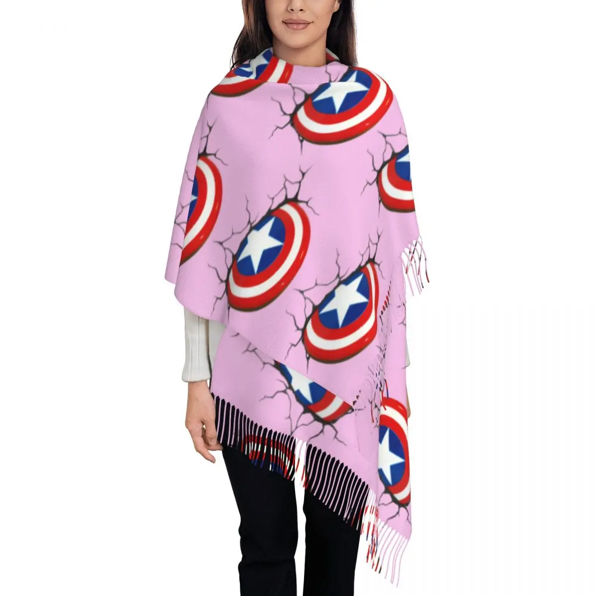 Женские большие шарфы с щитом Капитана Америки на заказ женские зимние толстые