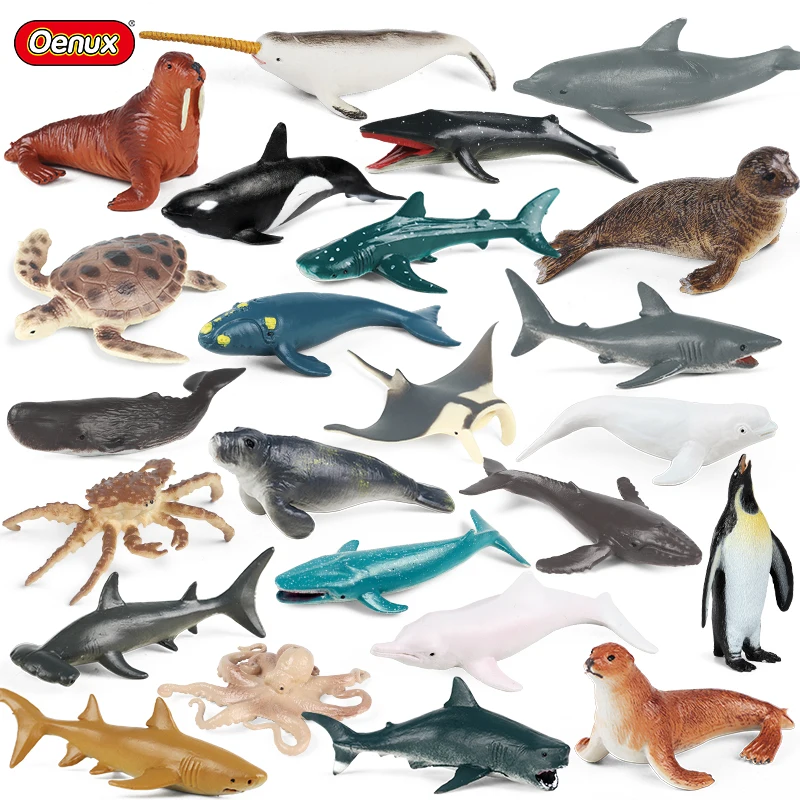 

Oenux 24PCS Ocean Animals Dolphin Shark Whales Crab Action Figures Sea Life Model Aquarium Figurines Education Kids Toys Gift