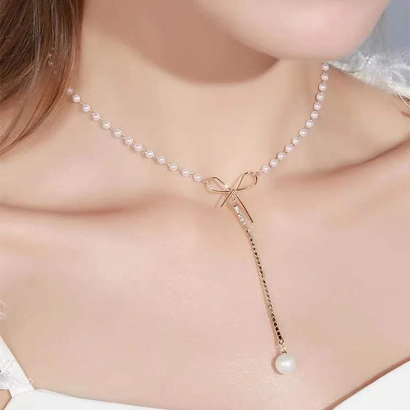 

Creative Pearl Butterfly Long Tassel Necklace Gives Women Individuality Adjustable Clavicle Necklace Korean Fashion Jewelry