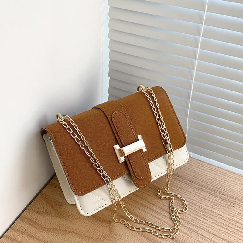 

2022 New Little Bag Women's Bag Casual Small Square Bag Leather Stitching Color Shoulder Bag Handbags Purses Lipstick Bag Bolsos