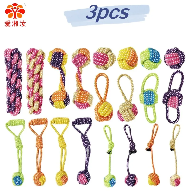 

3Pcs Dog Toy Knot Rope Ball Cotton Rope Dumbbell Puppy Cleaning Teeth Chew Toy Durable Braided Bite Resistant Pet Supplies