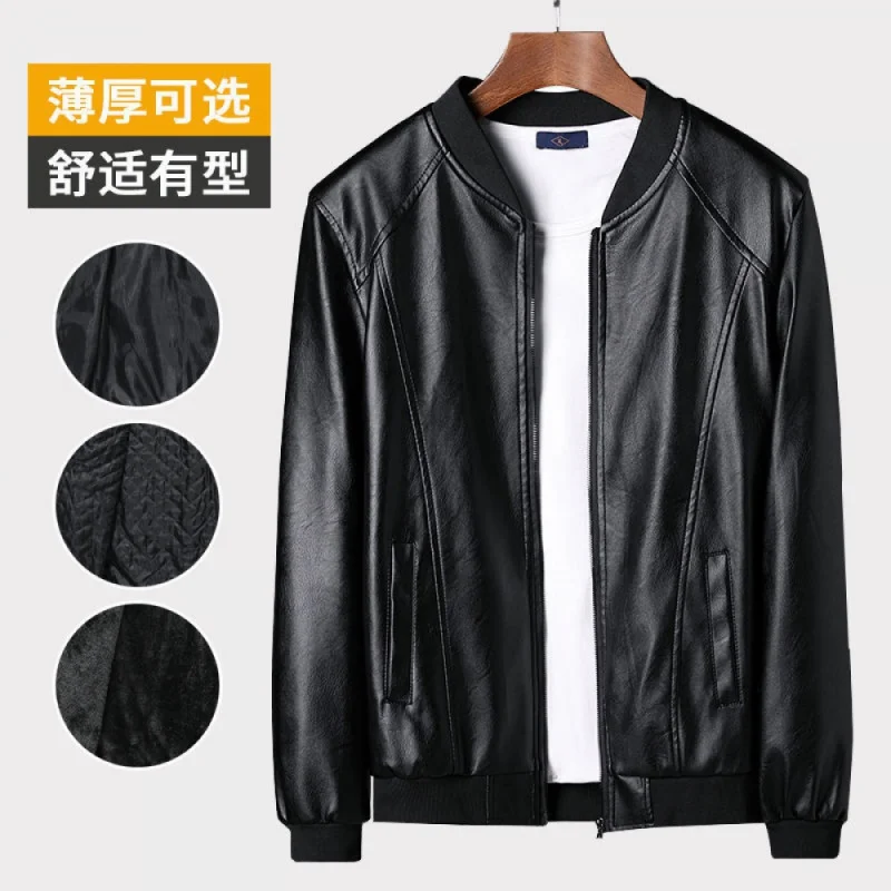 

Новинка 2023, Мужская мотоциклетная кожаная куртка, оптовая продажа, тонкая мужская кожаная куртка из искусственной кожи, пальто с Бейсбольным воротником на весну и осень