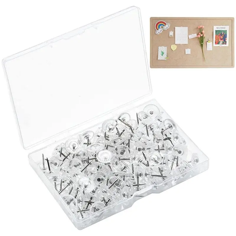 

Thumb Tacks Transparent Gear 100pcs Offices Accessories Decorative Pins Home Photo Wall Bulletin Cork Whiteboard Feature Wall
