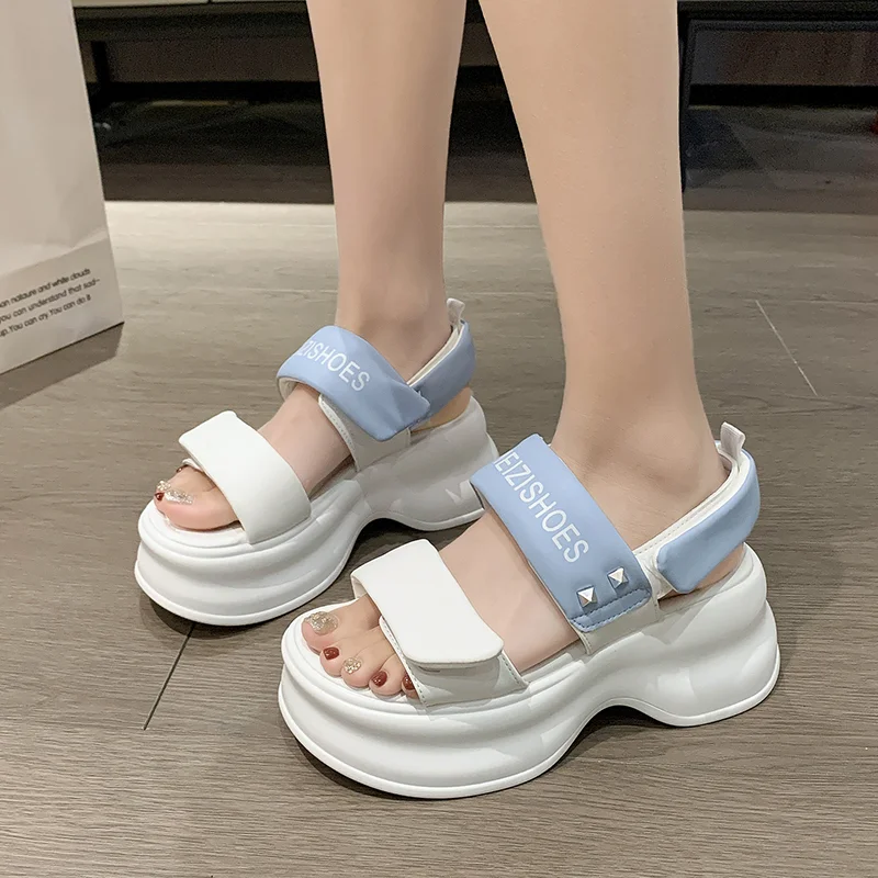 

New Summer Women Platform Sandals 7CM Wedges Leather Slippers Fashion Thick Bottom Sandals Woman Outside Casual Beach Flip Flops