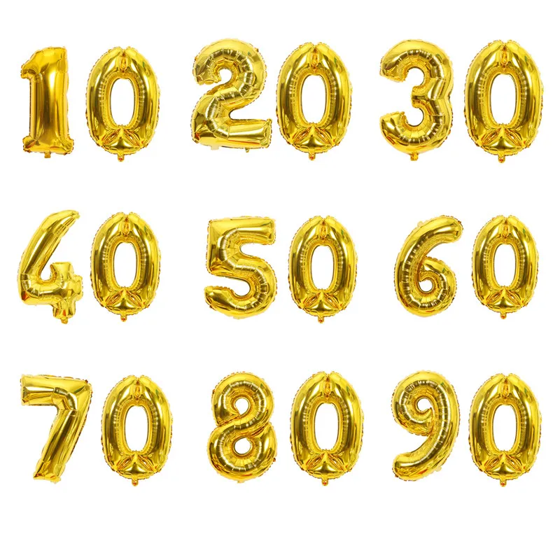 32 Inch Gold Silver Number Foil Balloons 10 20 30 40 50 60 70 80 90 Years Old Kid Adult Birthday Anniversary Party Decor
