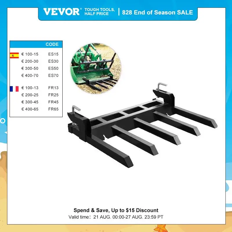 VEVOR Debris Fork for 48" Bucket Clamp-on Forks for Tractor 