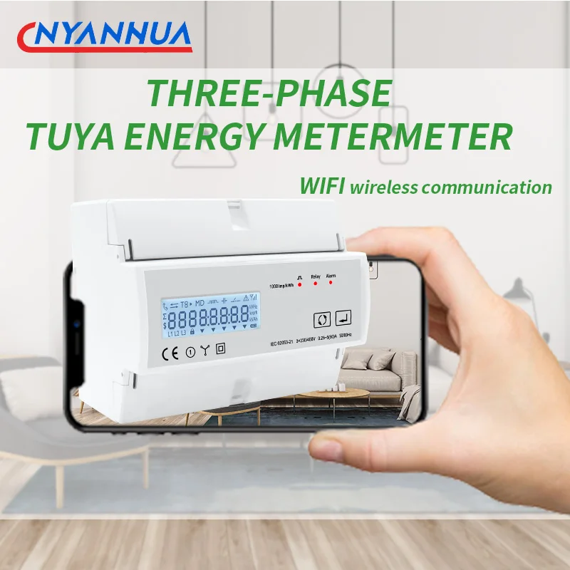 Измеритель энергии Tuya Energy Meter Smart Life WIFI Power 80A Din Rail Electric Consumption 230V 3 Phase Multimeter
