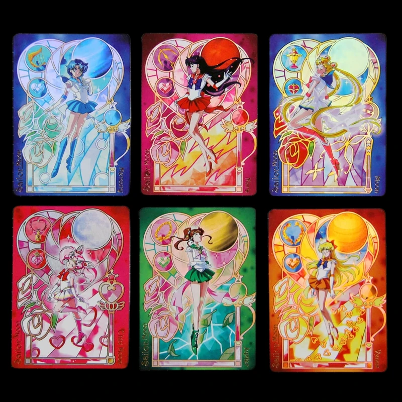 

6pcs Sailor Moon Tsukino Usagi Mizuno Ami Aino Minako Hino Rei Flash Card Anime Girl Character Anime Collection Cards Gift