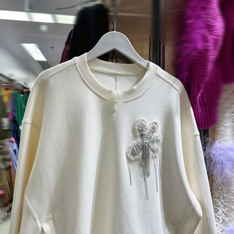 [zoci] Стильная осенне-зимняя свободная толстовка с длинными рукавами и вышитой