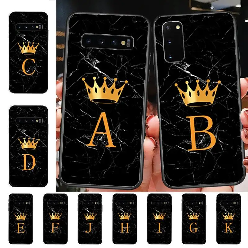 

Black Marble Crown Letter Phone Case for Samsung S10 21 20 9 8 plus lite S20 UlTRA 7edge