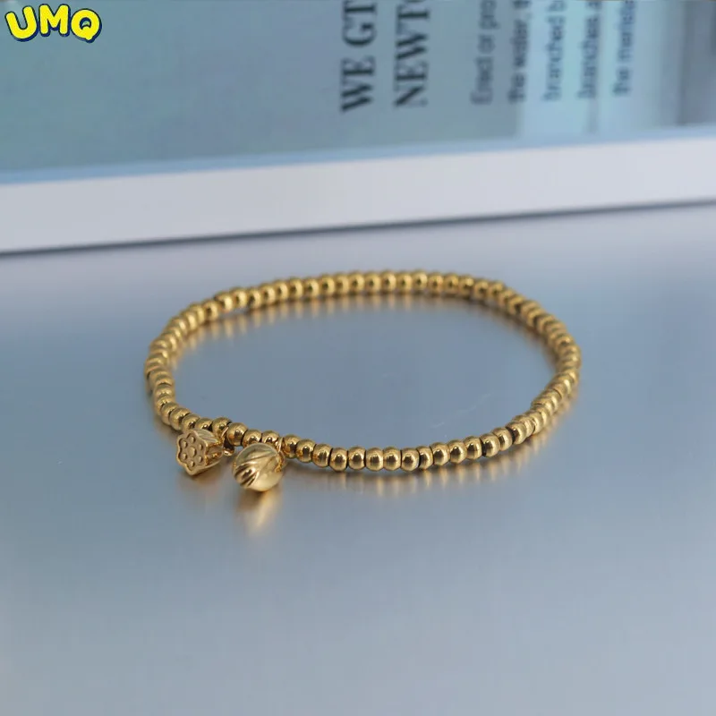 

Good Luck for Two Generations Lotus Seed Lotus Pod Round Bead Elastic Bracelet Hand String Female Titanium Steel Plated 18k Gold