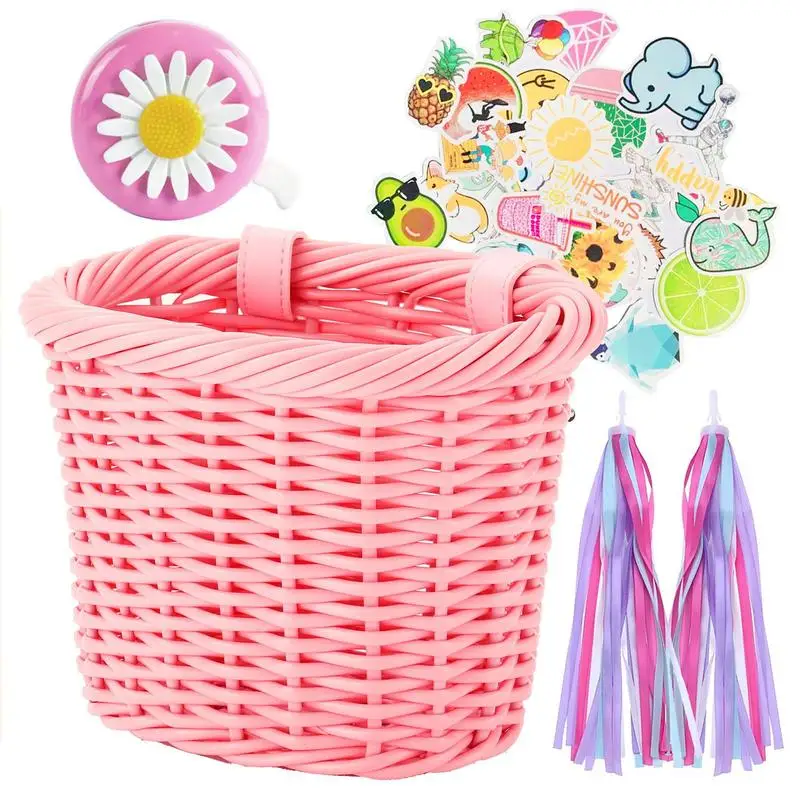 Basket Bike Baskets Girls Front Handlebar Wicker Bike Holder Front Bicycle Accessories For 14 16 Inch Kid Bicycle
