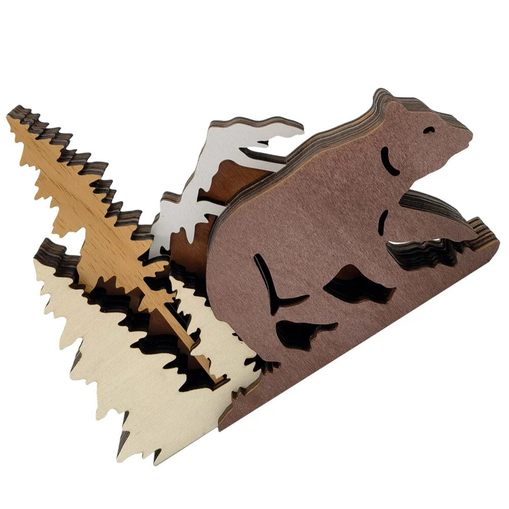 

Party Decor Household Wood Carved Bear Desk Wooden Craft Animal Crafts Decoration Desktop