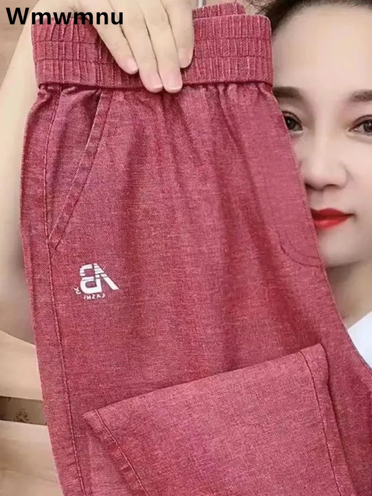

Summer Cotton Linen Harem Pants Mom's Vintage Spodnie Baggy Straight Sweatpant Women Big Size Fashion New Casual Trousers