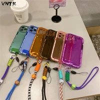 cute clear glow candy colors luminous couple soft case for iphone 11 12 pro max xr xs anti drop with lanyard phone cover fundas