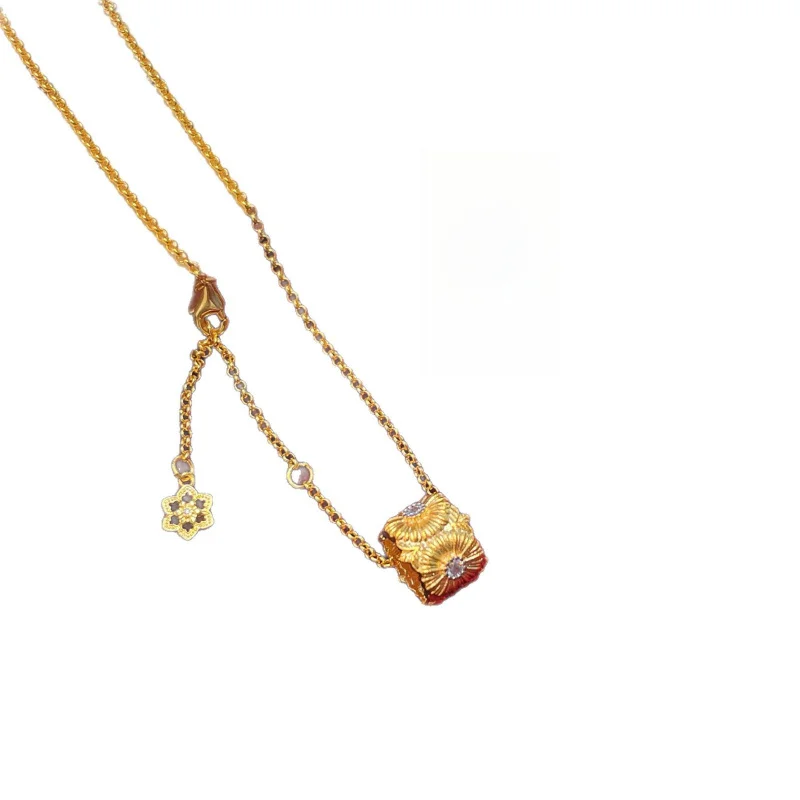 Ожерелье-подвеска Litheline из латуни с позолотой 18K, в форме бочонка с ребристым краем, с прозрачным акцентом в центре, гипоаллергенное ювелирное изделие (art.: 3920d9df219bb) - 3920d9df219bb