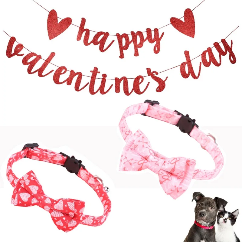 

Valentine's Day Pet Dog Bow Tie Girl Small Dog Bowties Adjustable Dog Collar Love Dog Necklace for Dogs Necktie Dogs Accessories