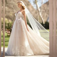 luxury 2022 v neck princess applique beading wedding dresses boho for women custom made bridal gowns floor length robe de marie