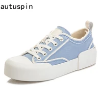 autuspin chunky canvas casual shoes for women summer retro lace up flats 4 colors high quality round toe sports sneakers ladies