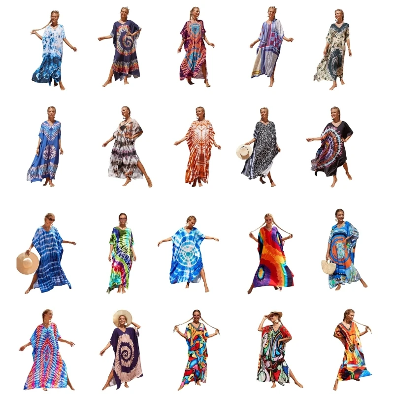 

Цветочный купальный костюм, накидка с цветочным принтом, Пляжное Платье с разрезом сбоку, кафтан для женщин