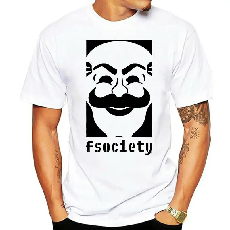 

Adult Mens Psychological Drama Thriller Movie Mr Robot F Society White T-shirt