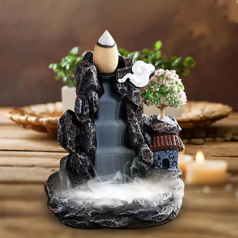 

Censer Aroma Smoke Backflow Home Teahouse Decor Pine Waterfall Incense Burner Resin Backflow Incense Burner for Indoor