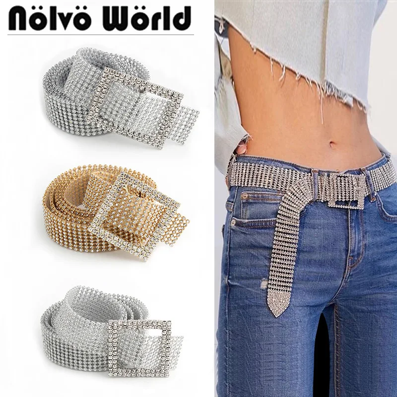 

1-4-10 pieces Sliver Glod Women Belt Waist Chain Pin buckle 9 Rows Full Diamond Rhinestone Crystal Belt Luxury Party Waist Belt