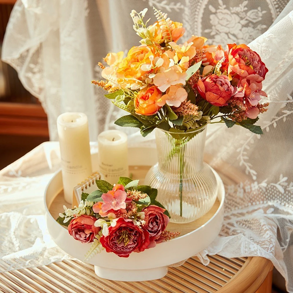 

Retro Silk Artificial Rose Flowers DIY Wedding Home Decoration Christmas Arrangement Fake Peony Hydrangea Bride Bouquet Decor