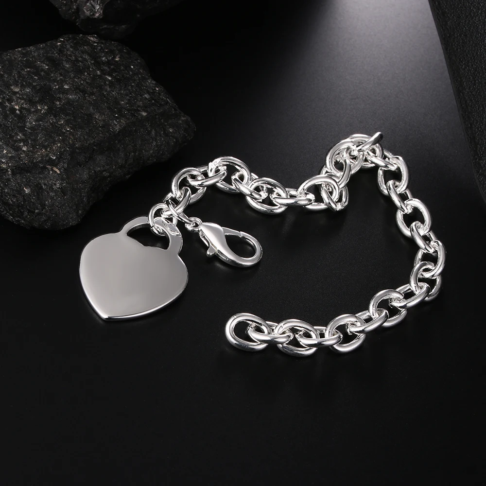 

Beautiful romantic heart card 925 sterling silver Bracelet for woman fashion fine noble jewelry Wedding party Holiday gifts