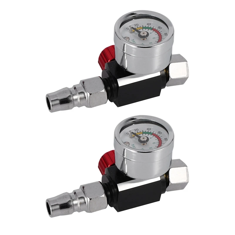 

2Pc 1/4 Inch Bsp Mini Air Regulator Valve Tool Durable Small Tail Pressure Gauge 48 X 60Mm With Nozzle For Spray Tool
