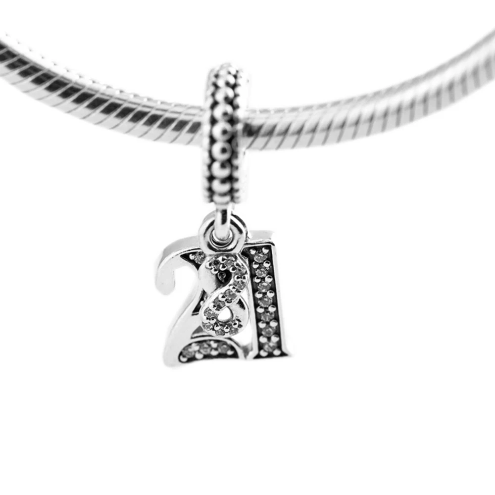 Pandora 925 Silver Dangle Charm pour femme, bracelet bricolage, 16e, 21e, 30e, 40e, 50e, 60e convocation, cadeau de fête d'anniversaire