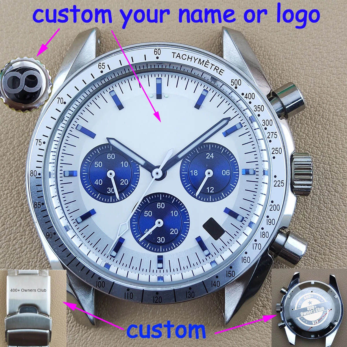 

japan quartz watch vk63 case nh35 watch case panda dial VK63 movement custom logo nh36 case chronograph electronic Multifunctio