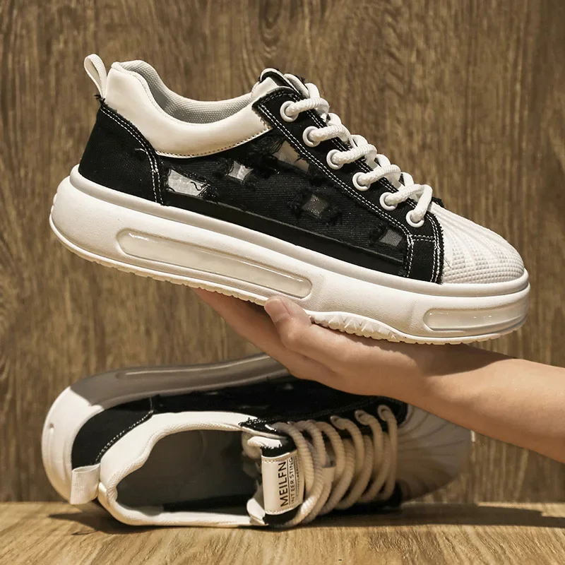 

four seasons hollow print niche canvas breathable board shoes retro Hong Kong wind tide men's shoes work shoes