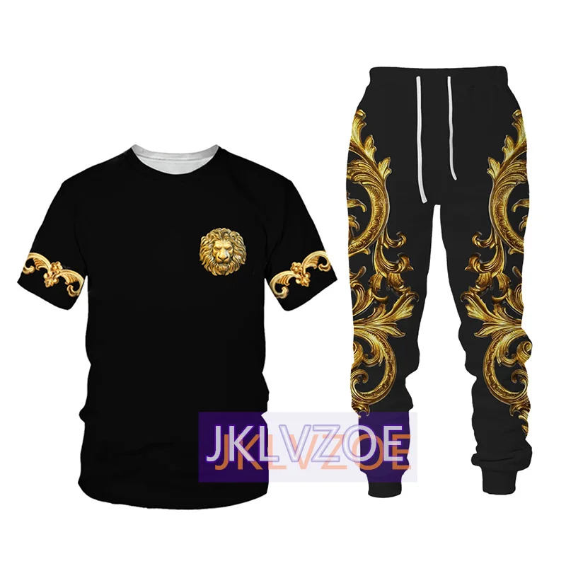 2023 Summer Men's T Shirt Tracksuit Sets Fashion Trousers Sports Suit Luxury Male Short Sleeve Casual Pants Streetwear Outfits