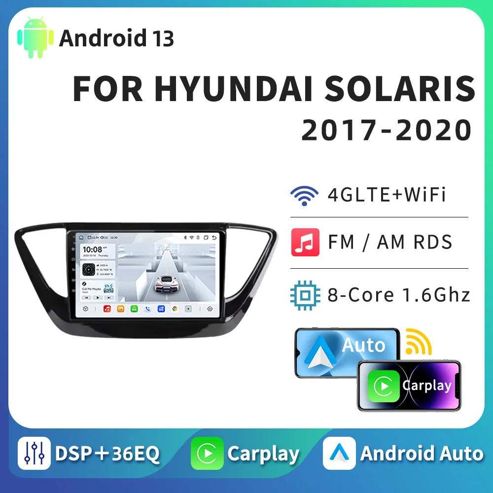 HTZM Carplay Android Auto Радио для Hyundai Solaris 2 Verna 2017 2018 2019 2020 Автомобильный Wi-Fi 4G Навигация GPS