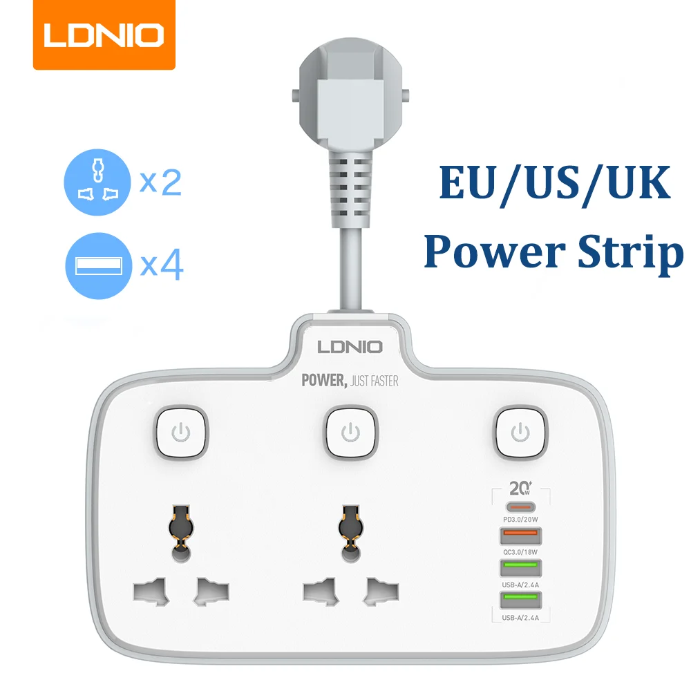 

LDNIO Power Strip 4 USB Port Electrical Socket Universal Outlet Home Office Plug Adapter Surge Protector Smart Network Filter