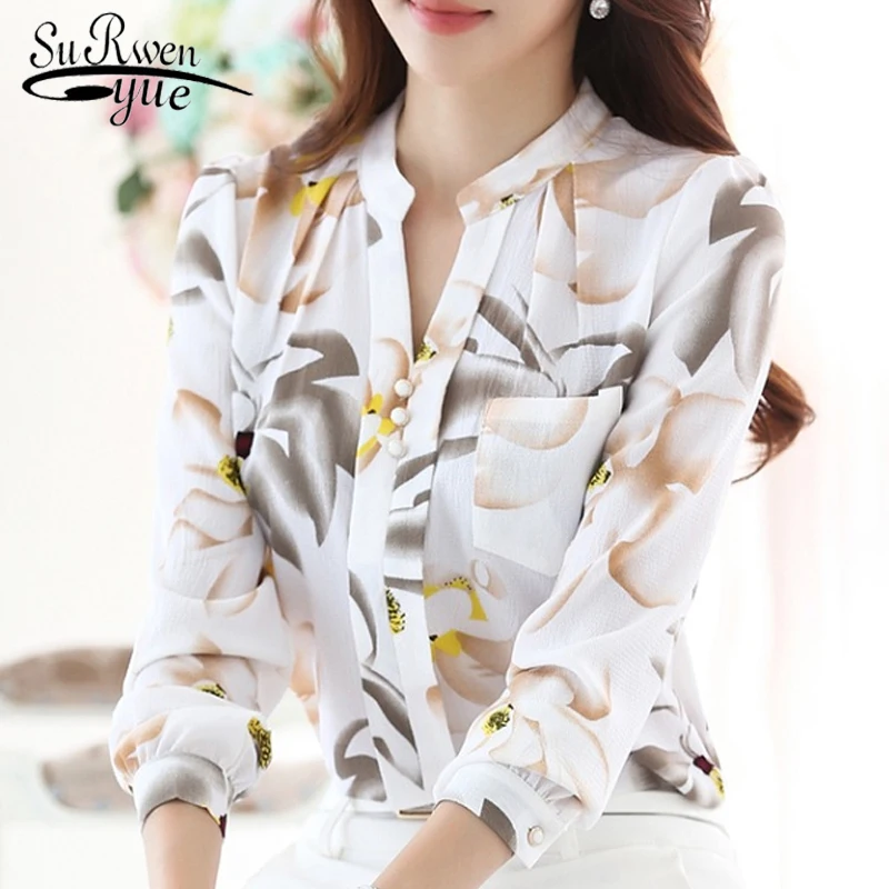 

Fashion Women Tops Ladies Top V-Neck Slim Chiffon Blouse Women's Clothing 2023 Office Work Wear Women Shirt Plus Size Blusa 882G