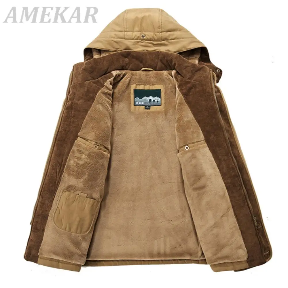 2022 Winter Men's Casual Jacket New Parkas Fashion Male Fur Trench Thick Overcoat Heated Jackets Cotton Warm Coats Long Sleeved